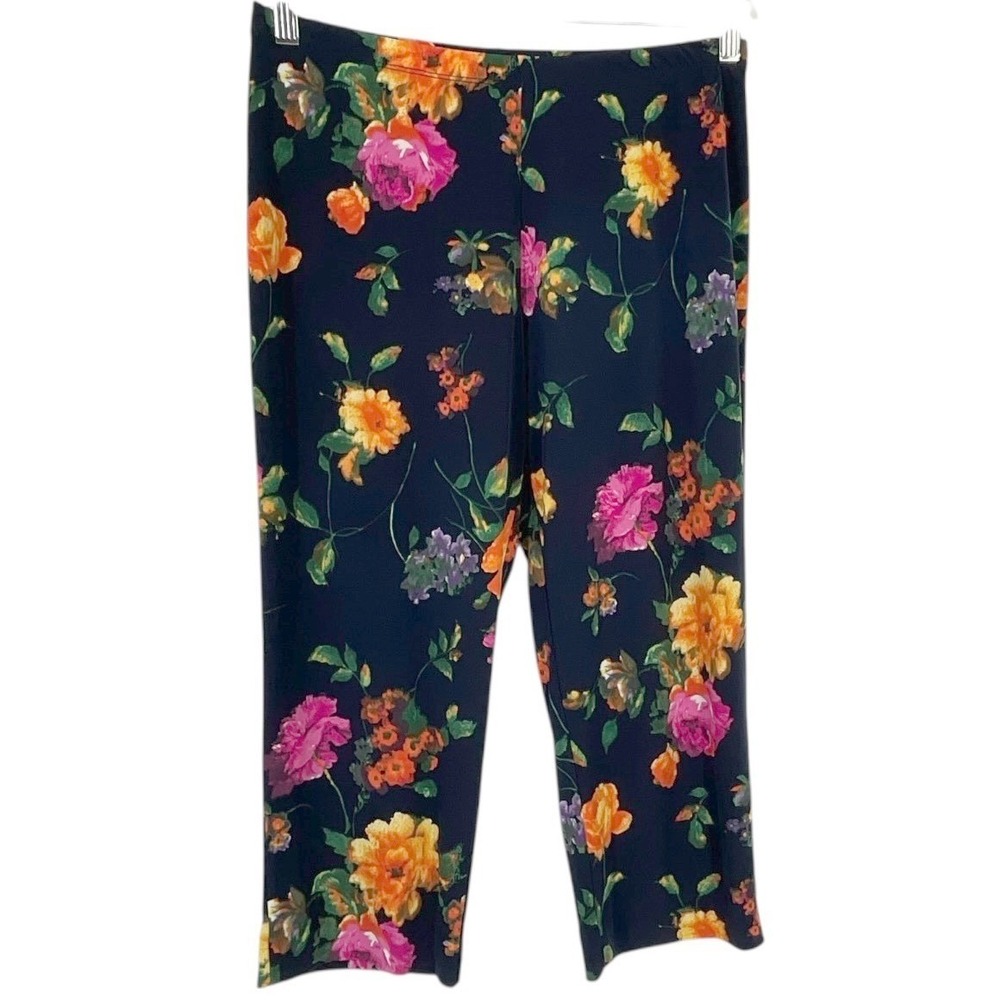 Clara Sun Woo Womens Floral Print Straight Leg Palazzo Pants Multi Stretch L